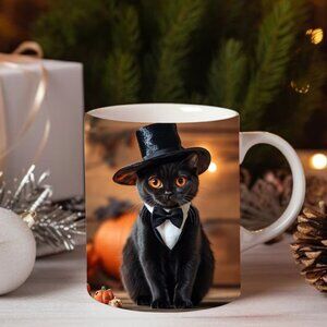 Classy Black Cat Halloween Mug Ceramic 11oz New with Box